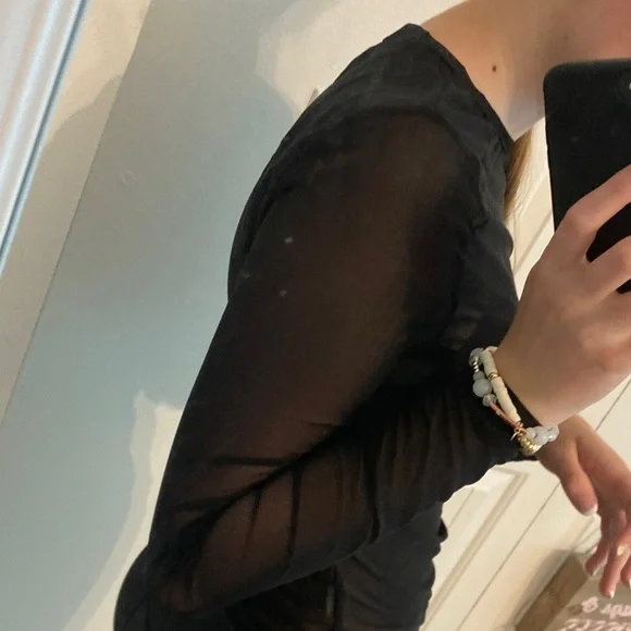 SHEIN Black Sheer Long Sleeve Blouse - Picture 3 of 3